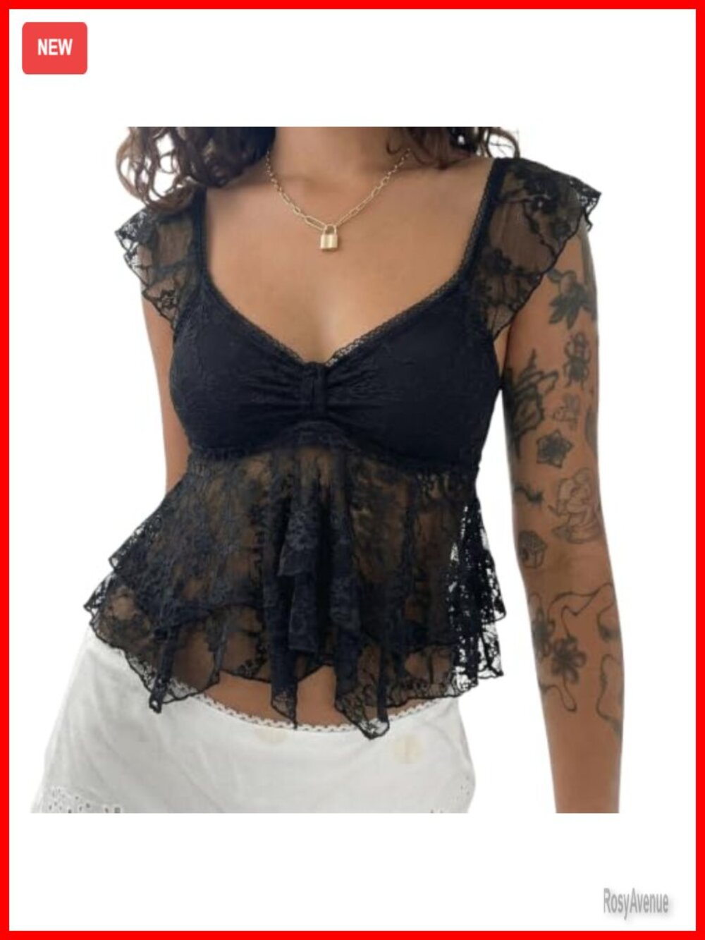 Lace Babydoll Tank Top Flowy Cap Sleeve Sheer Blouse